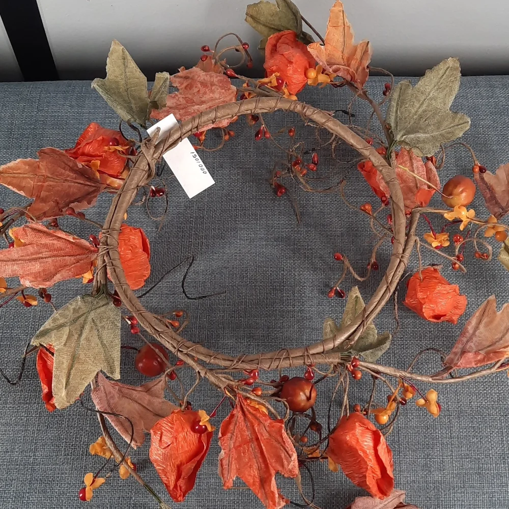 Wreath Fall Autumn Harvest Candle Ring Centerpiece Small Wreath Indoor Paper NWT